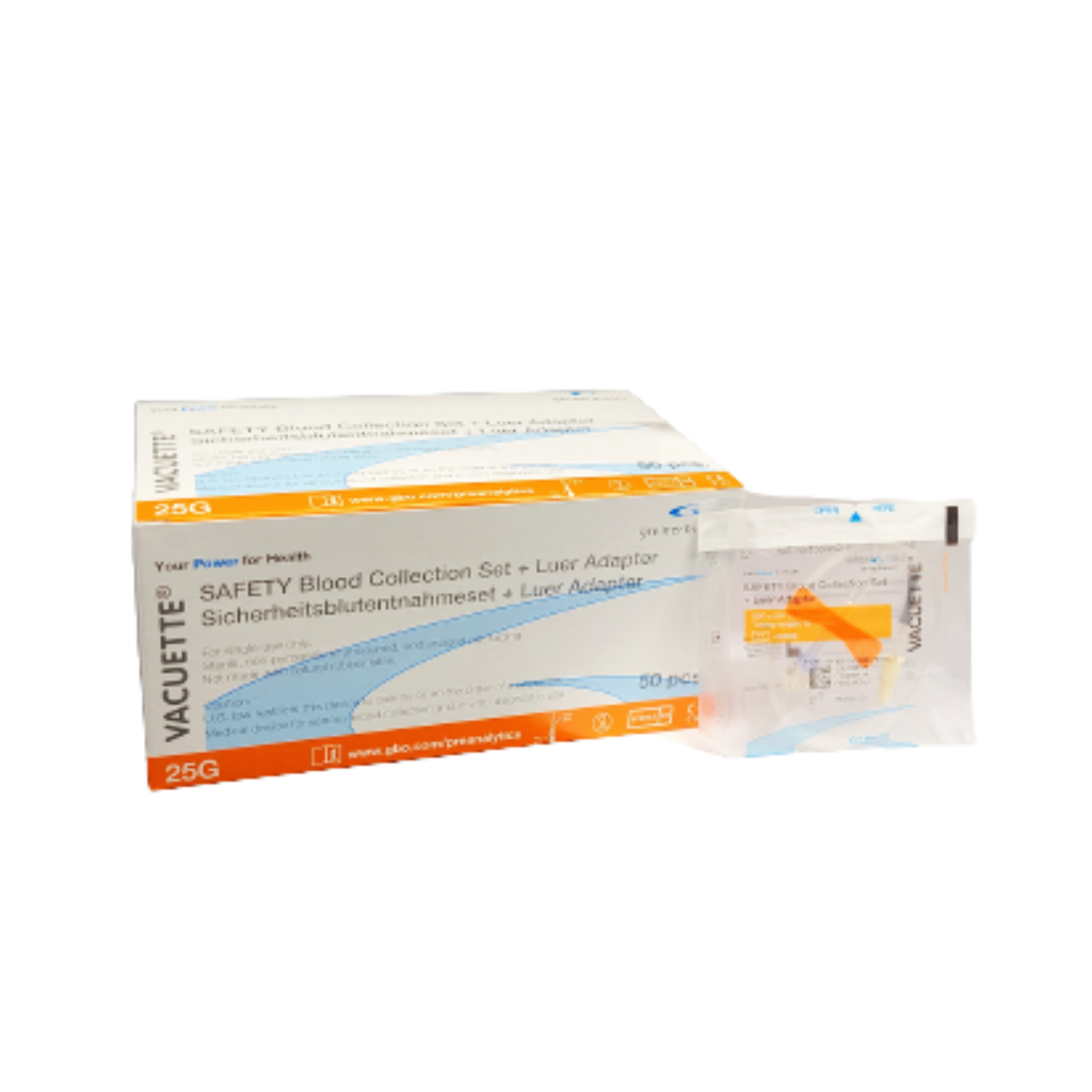 Greiner Bio One Winged Safety Blood Collection Sets with Luer Adapter, 25Gx12 in. Case of 1000