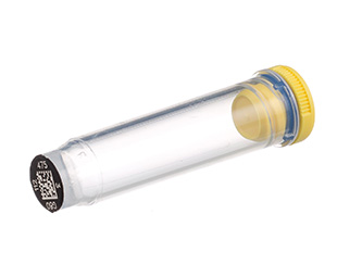 Greiner Bio-One Rack with 96 yellow-capped 600µl Cryo.s, Datamatri x barcode (generic 2D sequence)