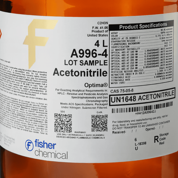 ACETONITRILE (HPLC), Fisher Chemical, Case of 4 x 4L