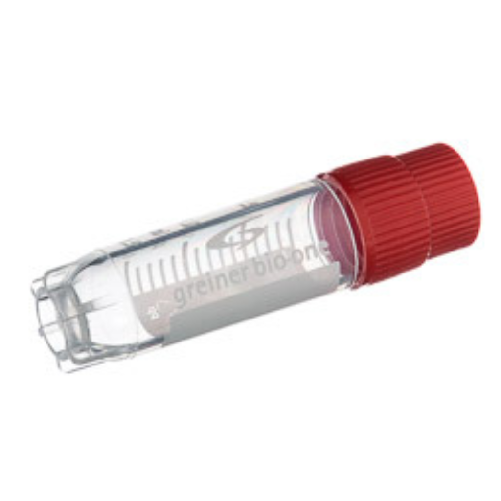 Greiner Bio-One 2 mL Cryo.s Tube, PP, Sterile, External Thread Red Cap, ID Field, Starfoot Base, Round Bottom, 150 White Cap Inserts per CS