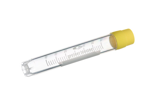 Greiner Bio-One 4 mL Cryo.s Tube, PP, Sterile, External Thread Yellow Cap, ID Field, Starfoot Base, Round Bottom, 100 White Cap Inserts per CS