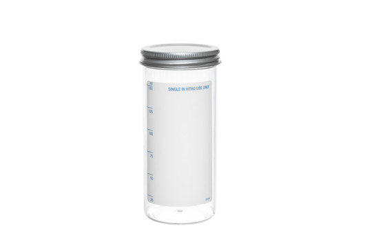 Sample Container, PS, 49x107, 150mL, Flat BOT, Metal Screw Cap, w/ plain label, Case of 120