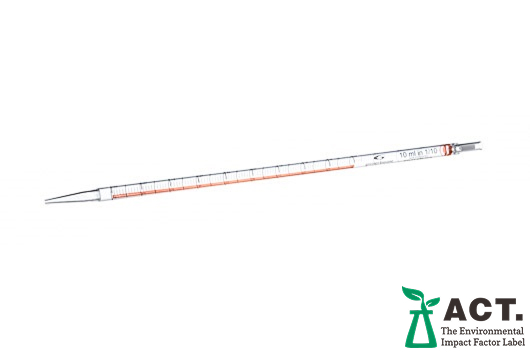 Greiner Bio-One Serological pipette, PS, 10mL, Plastic Wrapped, Sterile, 1/10 graduations, ORNG color code