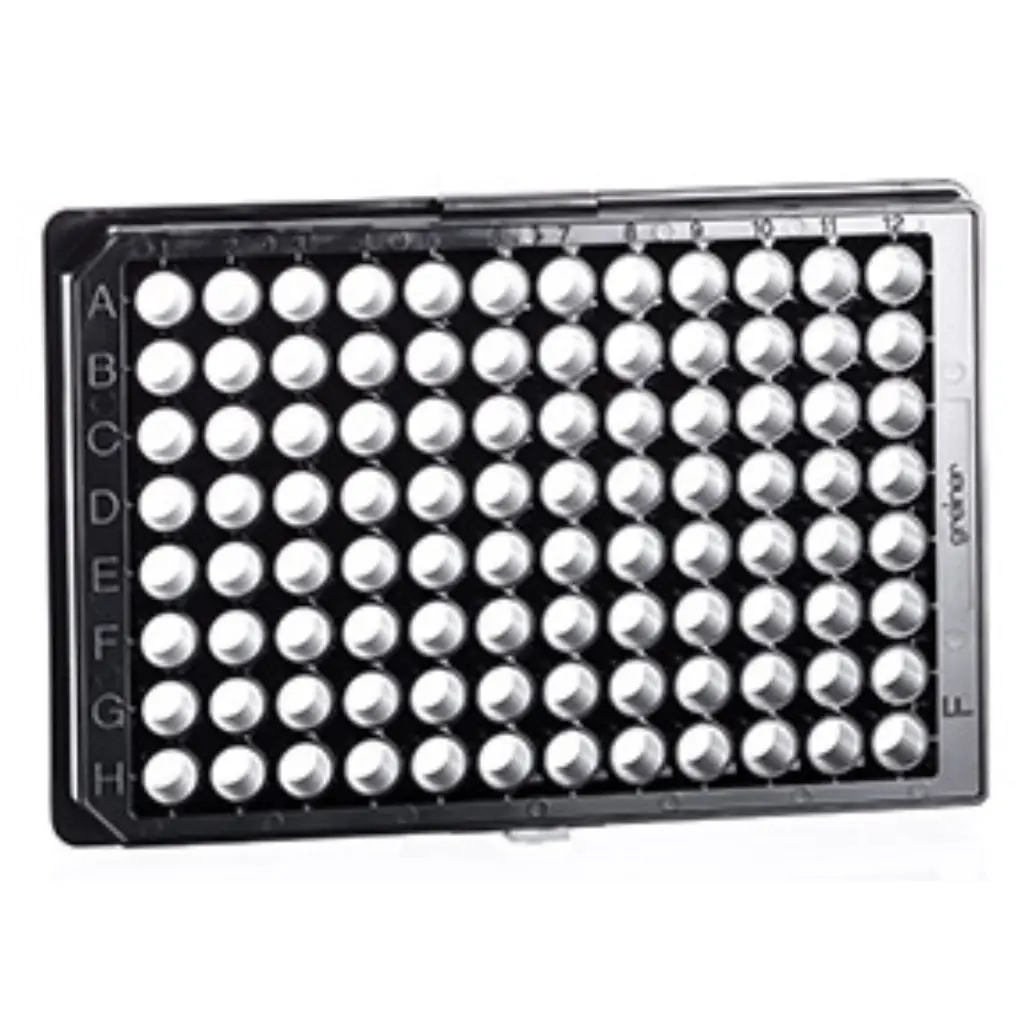 96W CELLCOAT Poly-L-Lysine Plate, PS, Flat Bottom, Chimney Style, Black Clear, w/Lid, Case of 20