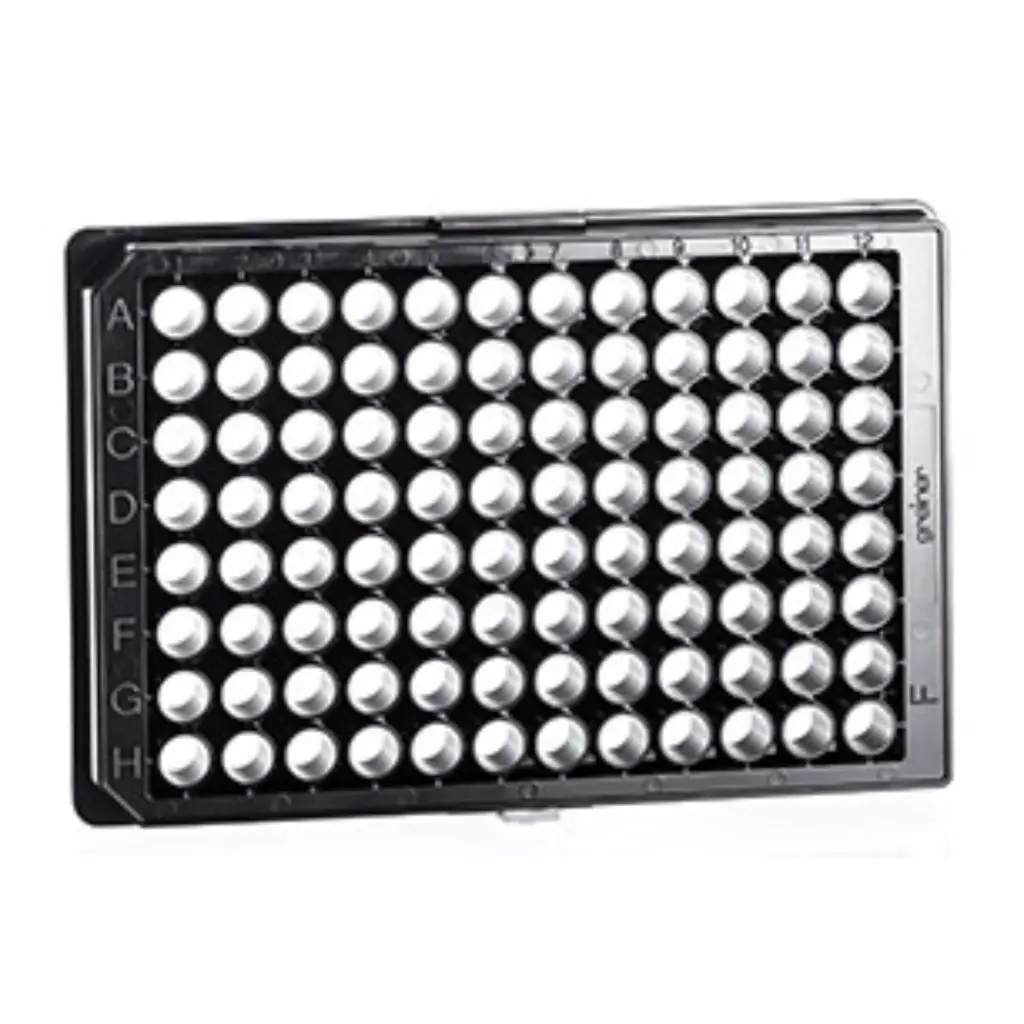 Greiner Bio-One Cell Culture Microplate, 96 Well, PS, F-Bottom, (Chimney Well), ΜClear®, Black, Cellcoat®, Poly-D-Lysine, Lid With Condensation Rings, 5 Pcs./Bag