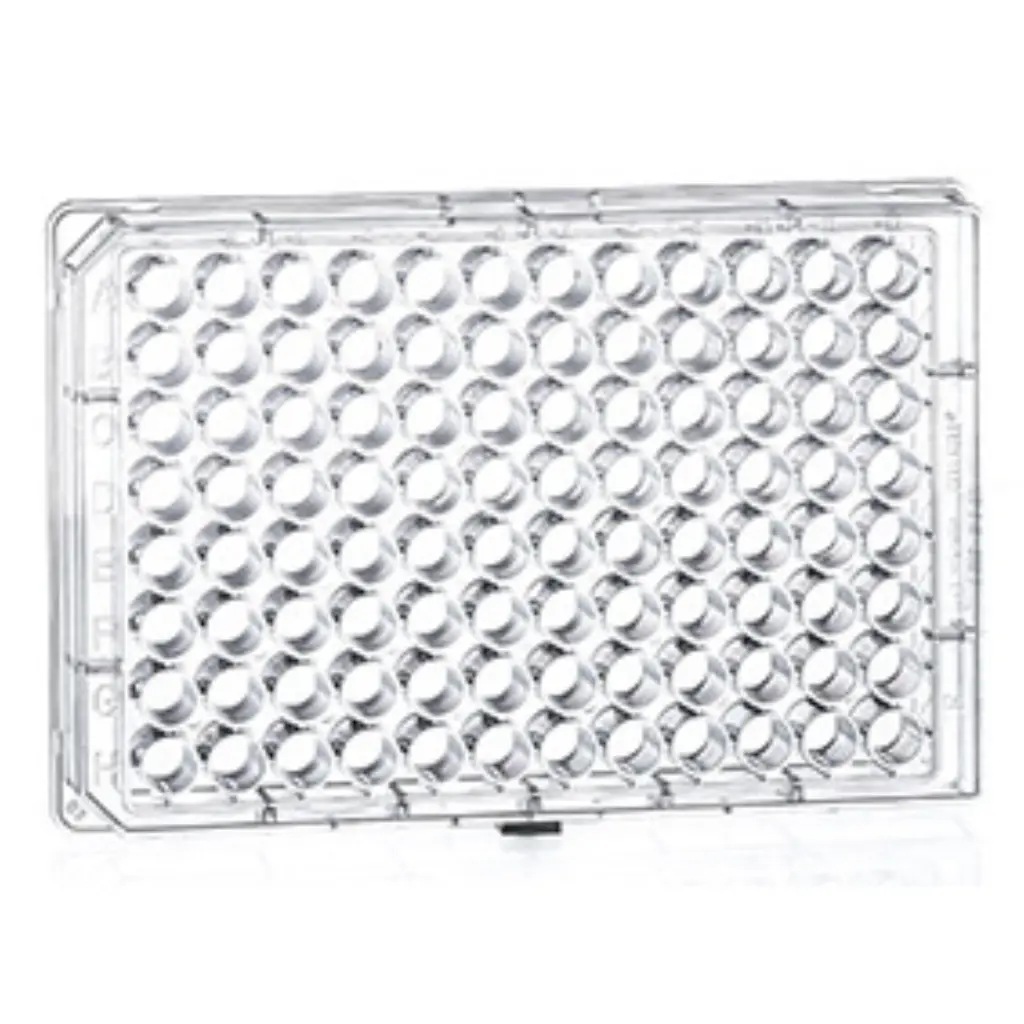 96W Cell-Repellent Plate, PS, Sterile, Flat Bottom, Chimney Style, Clear, w/Lid, Case of 6