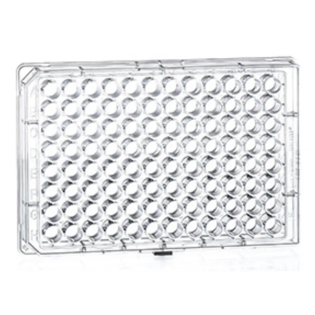 96W Advanced TC Plate, PS, Sterile, Flat Bottom, Chimney Style, Clear, w/Lid, Case of 100