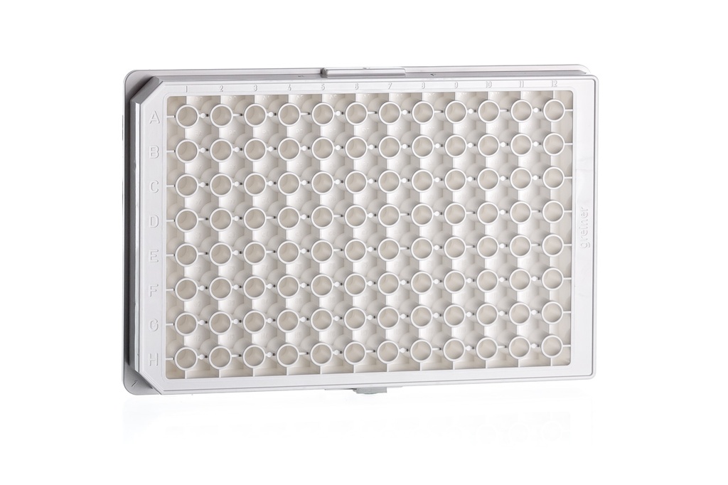 96W Half Area LUMITRAC 600 Plate, PS, High Binding, Flat Bottom, Chimney Style, White, Case of 40