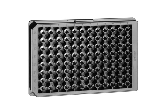 Greiner Bio-One Microplate 96W Half Area FLUOTRAC™™ 200 Plate, PS, Medium Binding, Flat Bottom, Chimney Style, Black µClear