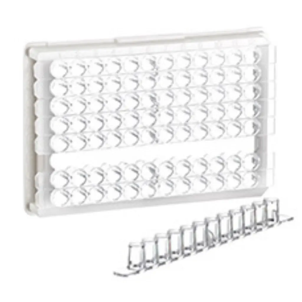 Greiner Bio-One 96W F12 MICROLON 600 Strip Plate, PS, High Binding, 1 x 12 Flat Bottom strips, Clear