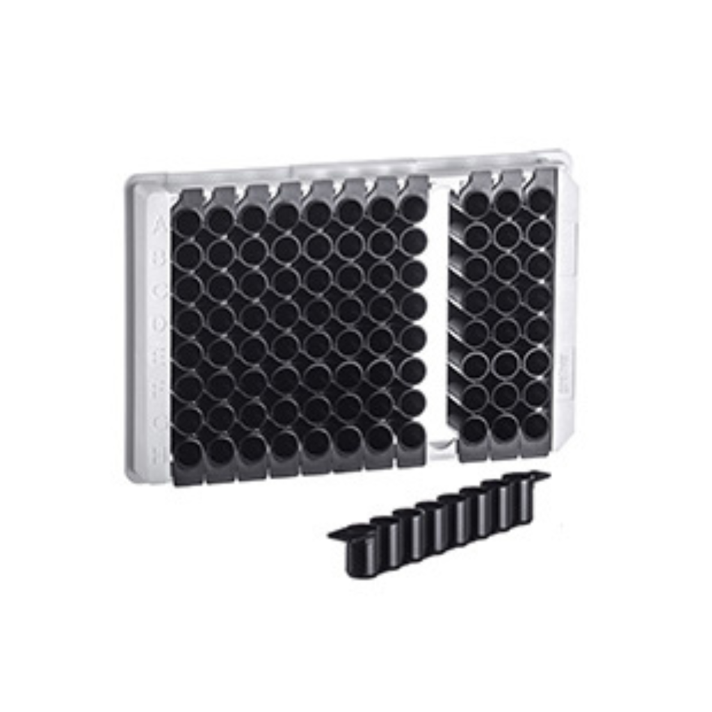 96W F8 FLUOTRAC 600 Plate, PS, High Binding, 1x8 Flat Bottom Strips, Black Wells, Case of 100