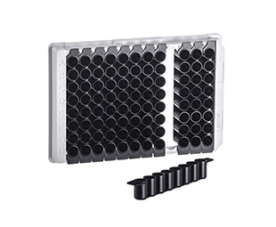 Greiner Bio-One Stirp Plate 96W F8 FLUOTRAC™™ 600 Plate, PS, High Binding, 1 x 8 Flat Bottom strips, Black Wells