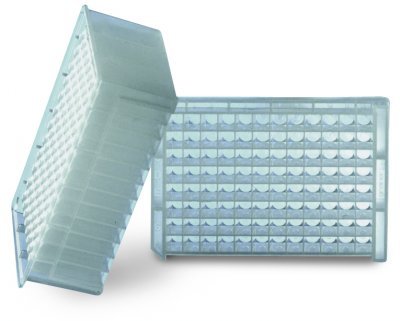 96 Deep Well MASTERBLOCK Storage Plate, PP, Sterile, 2 mL/well, Square Wells, Conical Bottom, Natural, Case of 50
