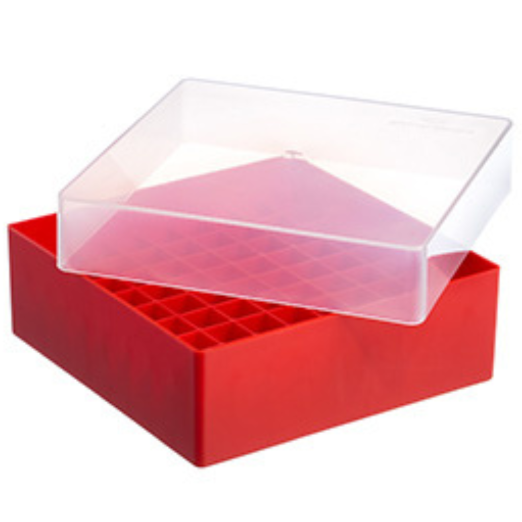 81 position Cryo Storage Box for 1 & 2 mL Cryo.s, PP, 9x9, Red w/Natural lid, Case of 20