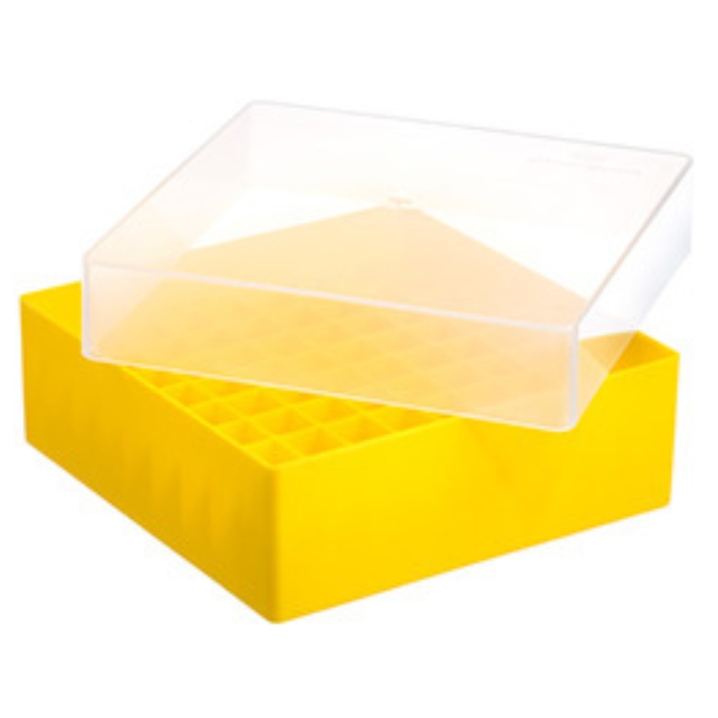Greiner Bio-One 81 position Cryo Storage Bo x for 1 & 2 ml Cryo.s, PP, 9 x 9, Yellow w/Natural lid