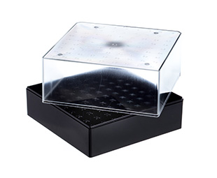 Custom for Abbvie, 48-way Datamatrix RACK for 1 & 2 mL Cryo.s, PP, Light Blue w/Natural Low Lid, Case of 20