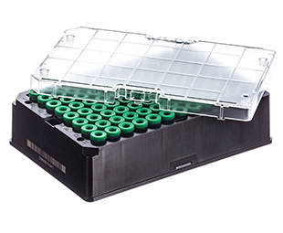 Greiner Bio-One Rack with 96 green-capped 600µl Cryo.s, Datamatri x barcode (generic 2D sequence)