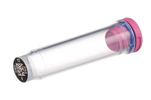 Rack with 96 pink-capped 600ul Cryo.s, Datamatrix barcode (generic 2D sequence), Case of 960