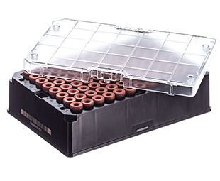 Greiner Bio-One Rack with 96 brown-capped 600µl Cryo.s, Datamatri x barcode (generic 2D sequence)