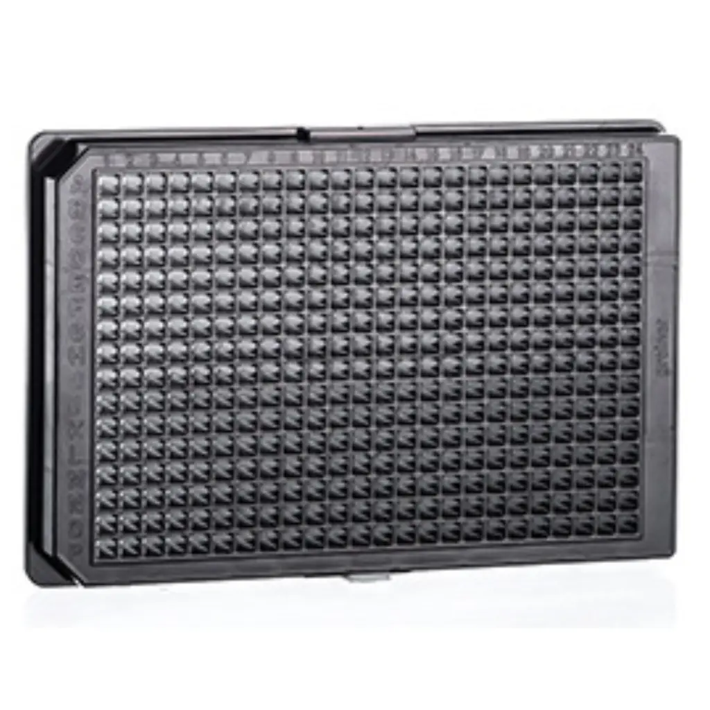 384W Cell-Repellent Plate, PS, Sterile, Flat Bottom, Black uClear, w/Lid, Case of 32