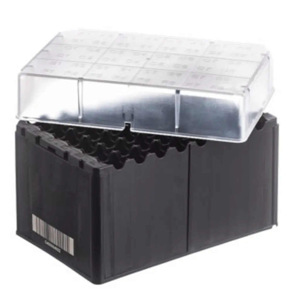 48-way Datamatrix RACK for 4 mL Cryo.s, PP, BLK w/Natural High Lid, custom barcoded, Case of 15
