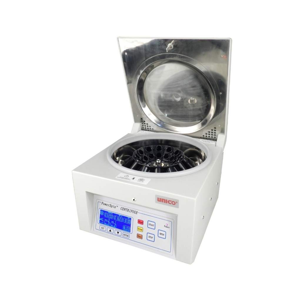 PowerSpin DX, Model C8724 Centrifuge, 24 Places with 60 min digital timer, variable speed 1000~3000 rpm with 0-rpm safety lid latch, capacity 24x10 ml tubes, 16x15 ml tubes. 220V DC Motor