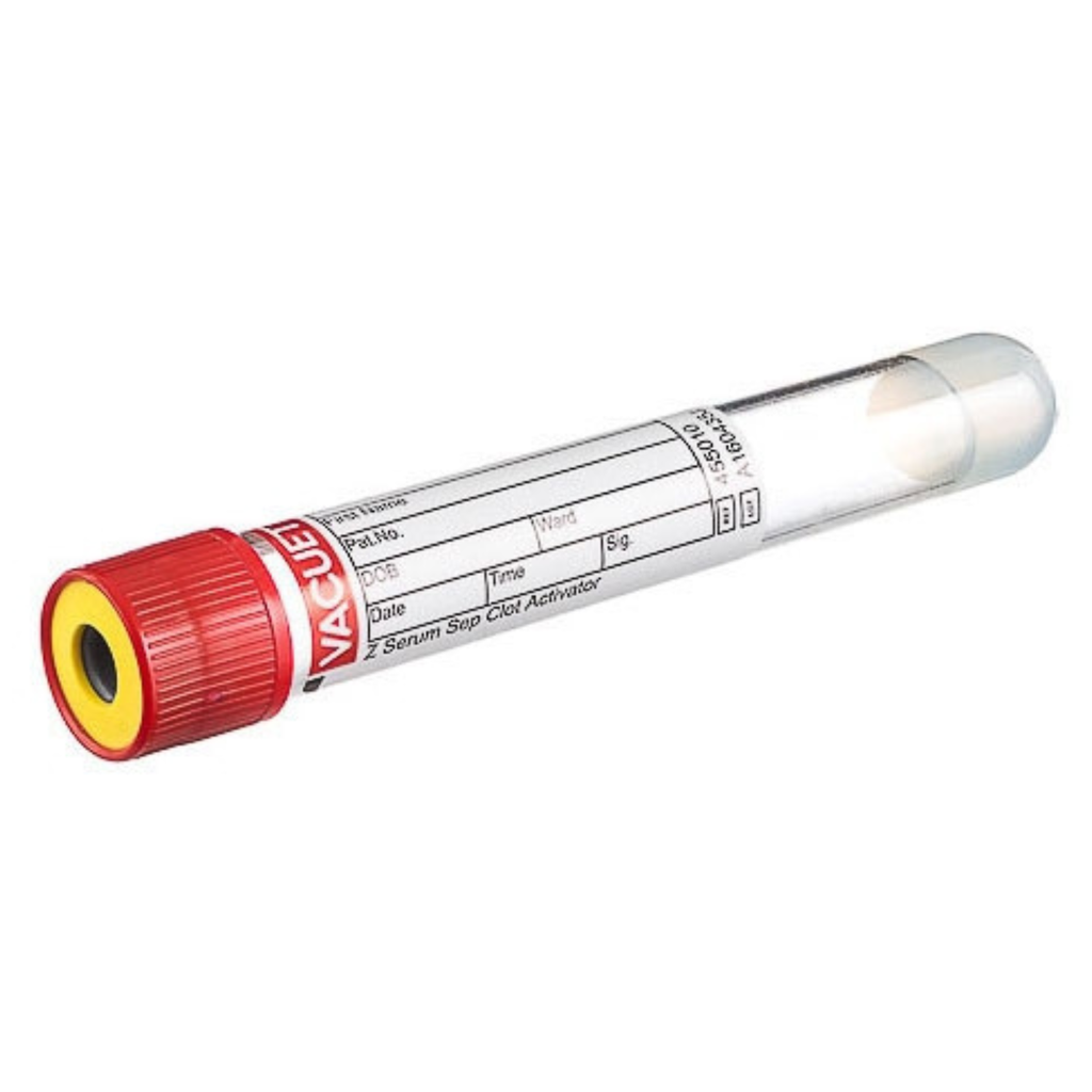 Greiner Bio-One VACUETTE Tube 8 ml Clot Activator Serum Separator Coated Additive Non-Rinse Red/Yellow Polystryrene 460