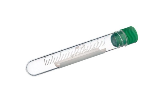 [124275] 5 mL Cryo.s Tube, PP, Sterile, Internal Thread Green Cap, ID Field, Round Bottom, 100 White Cap Inserts per CS, Case of 300
