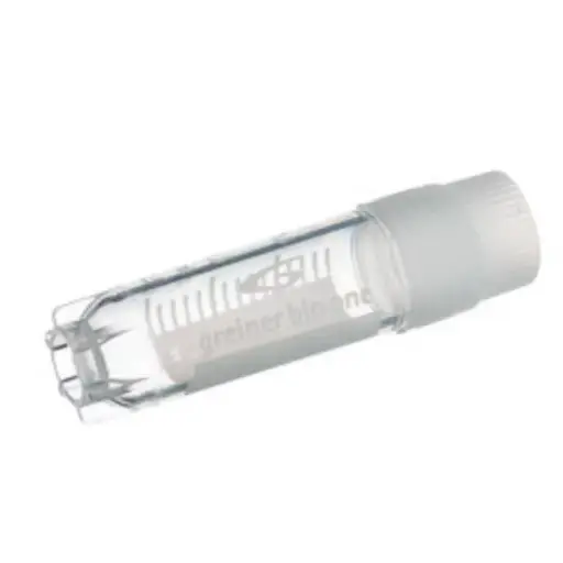 [126263] Greiner Bio-One 2 mL Cryo.s Tube, PP, Sterile, External Thread Natural Cap, ID Field, Starfoot Base, Round Bottom, 150 White Cap Inserts per CS