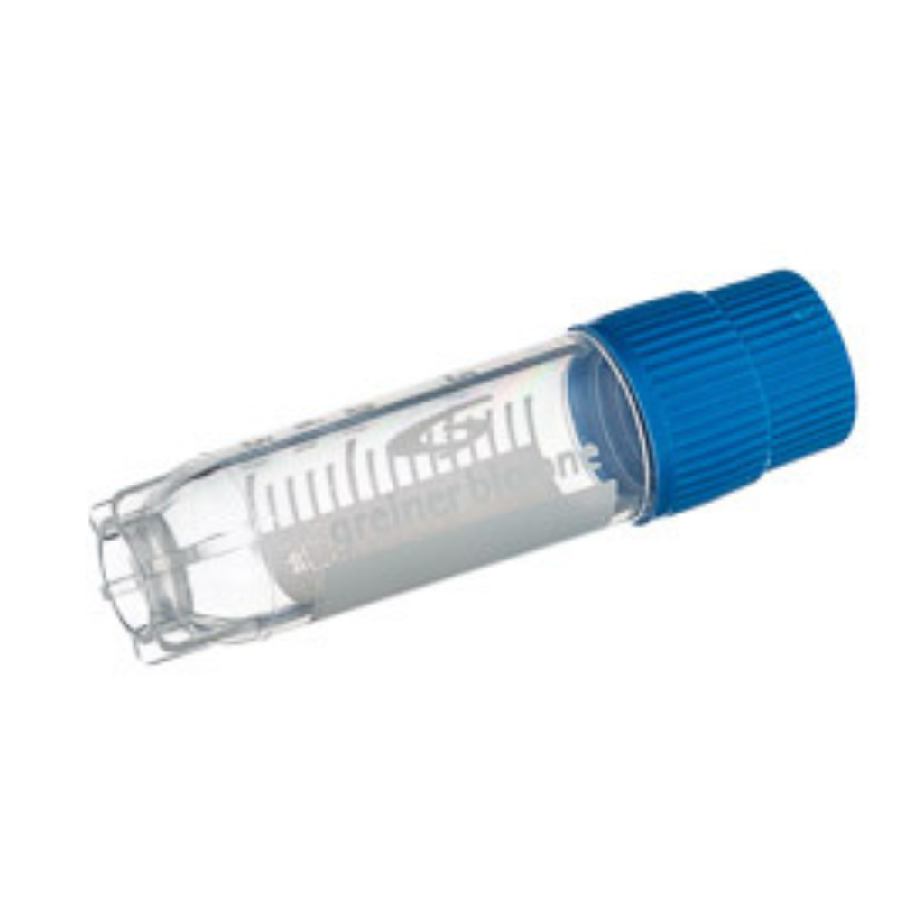 Greiner Bio-One 2 mL Cryo.s Tube, PP, Sterile, External Thread Blue Cap, ID Field, Starfoot Base, Round Bottom, 150 White Cap Inserts per CS