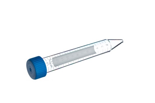 [188161] Centrifuge Tube, 15mL, 17x120mm, Sterile, PS, BLU Screw Cap, CON (V) BOT, w/ Grads, ID Field, Case of 500