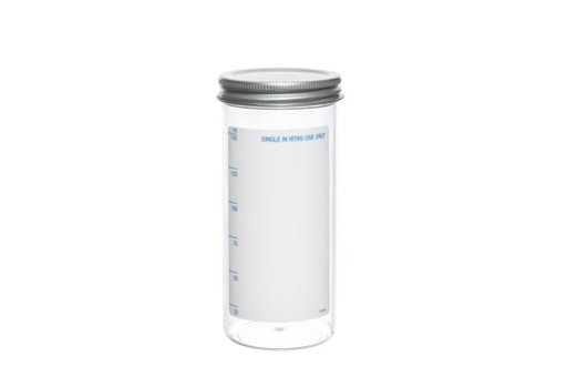[225180] Sample Container, PS, 49x107, 150mL, Flat BOT, Metal Screw Cap, w/ plain label, Case of 120