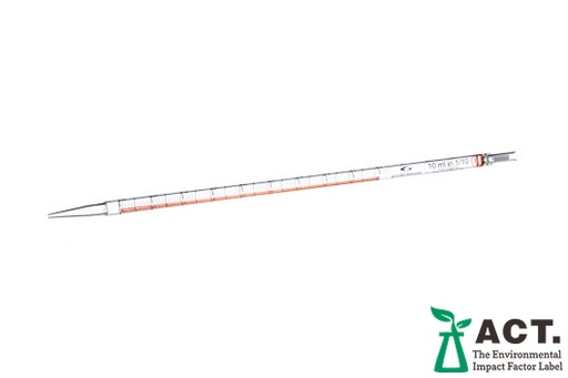 [607160] Serological pipette, PS, 10mL, Plastic Wrapped, Sterile, 1/10 graduations, ORNG color code, Case of 200