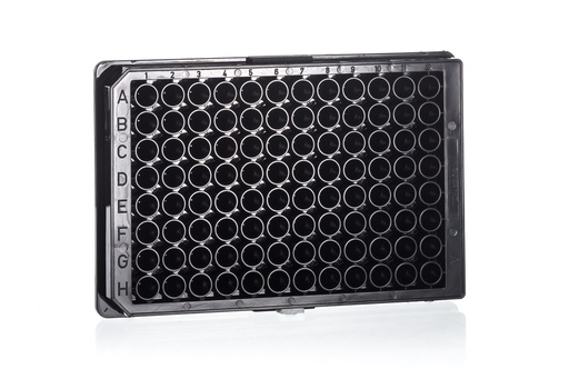 [651209] 96W Plate, PP, Conical Bottom, Chimney Style, Black, Case of 100