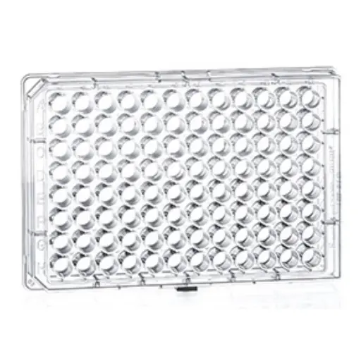 [655950] 96W CELLCOAT Collagen Type I Plate, PS, Flat Bottom, Chimney Style, Clear, w/Lid, Case of 20