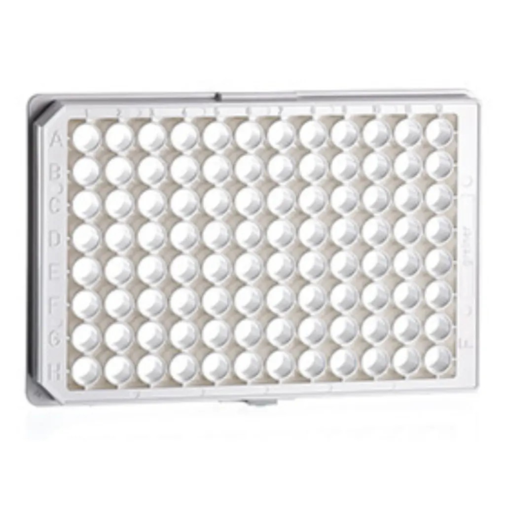 96W Advanced TC Plate, PS, Sterile, Flat Bottom, Chimney Style, White Clear, w/Lid, Case of 32