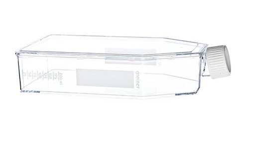 [661190] CELLSTAR T175 Flask, 650mL, Sterile, Hi-Profile, Canted Neck, w/ Plug Seal Cap, Case of 40