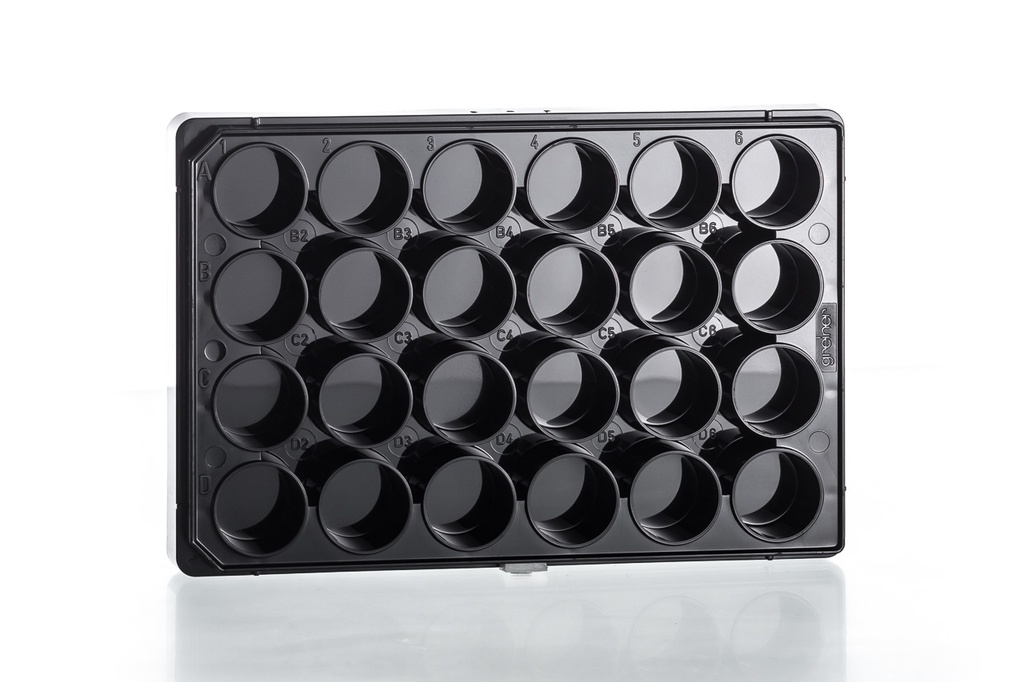 Greiner Bio-One 24W Plate, PS, Flat BOT, Chimney Style, BLK