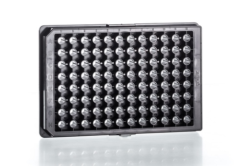 [675090] 96W Half Area CELLSTAR Plate, PS, TC Treated, Sterile, Flat Bottom, Chimney Style, Black uClear, w/Lid, Case of 32