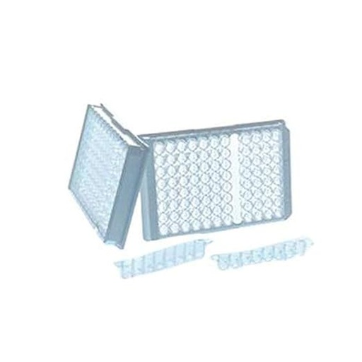 [705091] 96W C8 Single-break LUMITRAC 200 Strip Plate, PS, Medium Binding, 1x8 Break-Apart C-Bottom (Flat w/curved edge) Strips, White Wells, Case of 100