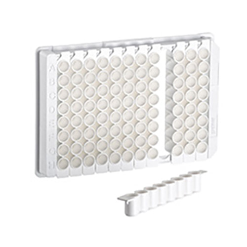 [705092] 96W C8 Single-break LUMITRAC 600 Strip Plate, PS, High Binding, 1x8 Break-Apart C-Bottom (Flat w/curved edge) Strips, White Wells, Case of 100