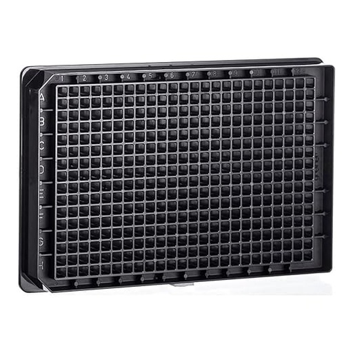 [781856] Greiner Bio-One 384W Ultra Low Base SensoPlate™ Plus, Flat Bottom, Black/Glass, w/out Lid, 781856