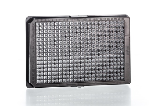 [781976] 384W Cell-Repellent Plate, PS, Sterile, Flat Bottom, Black uClear, w/Lid, Case of 32