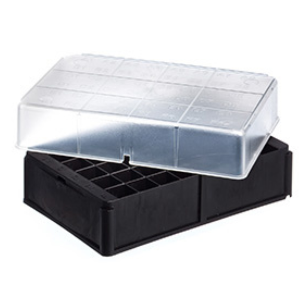 48-way Datamatrix RACK for 1 & 2 mL Cryo.s, PP, BLK w/Natural Low Lid, Case of 20