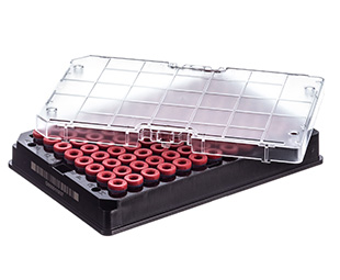 [976583] Rack with 96 red-capped 300ul Cryo.s, Datamatrix barcode (generic 2D sequence), Case of 960