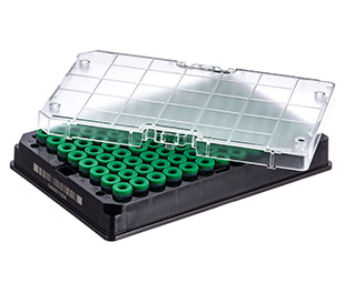 [976586] Rack with 96 green-capped 300ul Cryo.s, Datamatrix barcode (generic 2D sequence), Case of 960