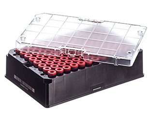 [977563] Rack with 96 red-capped 600ul Cryo.s, Datamatrix barcode (generic 2D sequence), sterile, Case of 960