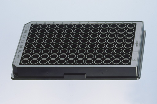 [655892P] 96W SensoPlate, PS, Sterile, Flat Bottom, Chimney Style, Black/Glass, w/Lid, 1Ea