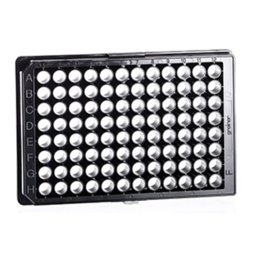 [655976-SIN] 96W Cell-Repellent Plate, PS, Sterile, Flat Bottom, Black uClear, w/Lid, Case of 32