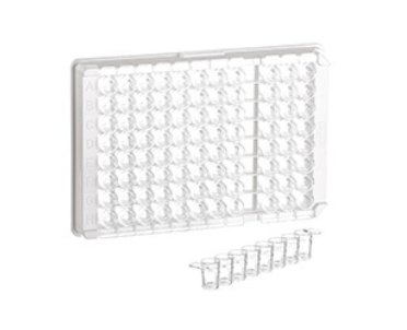 [705070-25] Greiner Bio-One 96W C8 Single-break MICROLON 200 Strip Plate, PS, Medium Binding, 1 x 8 Break-Apart C-Bottom (Flat w/curved edge) strips, Clear Wells